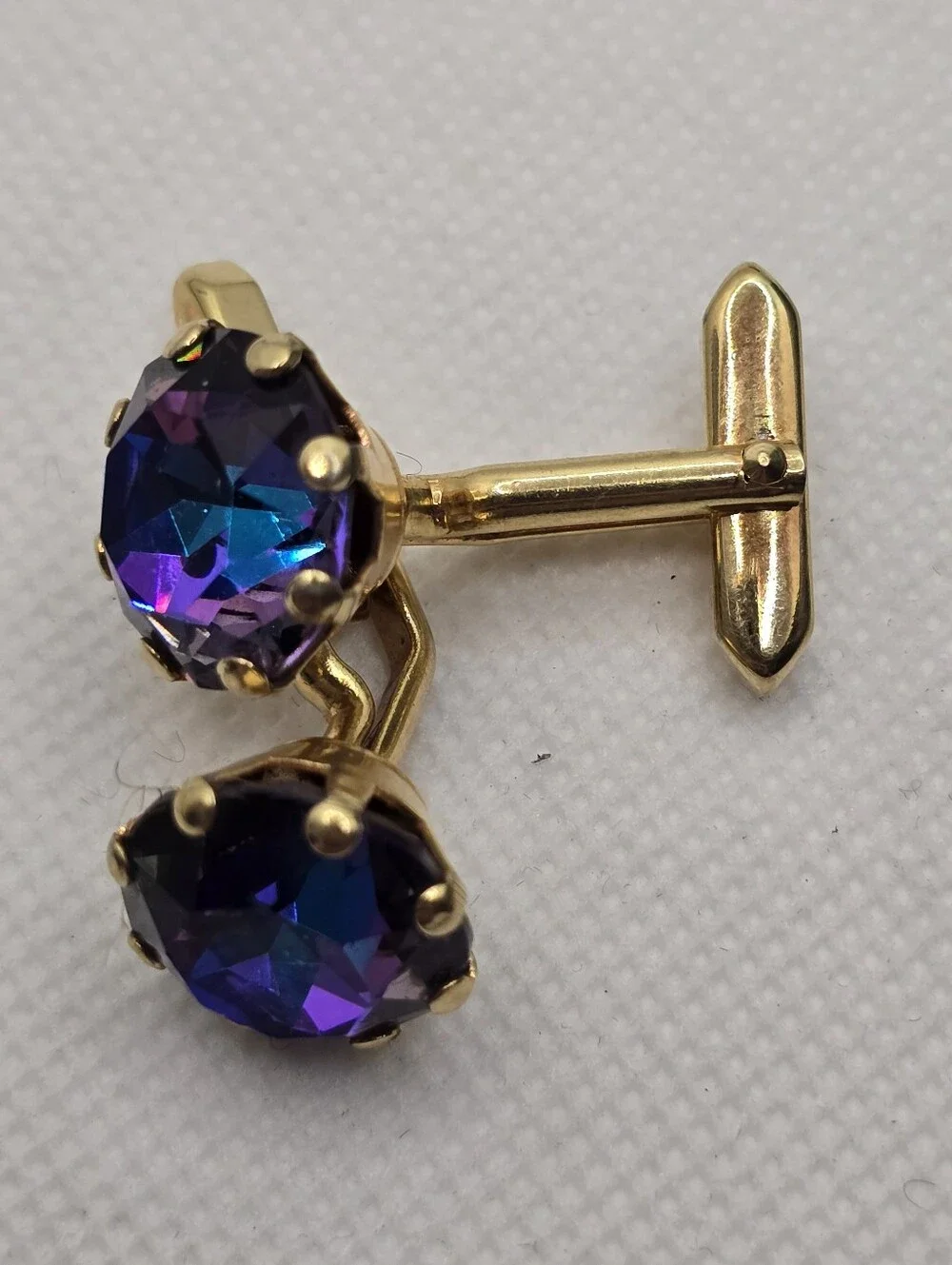 Vintage Blue Purple Mirror Glass Cufflinks